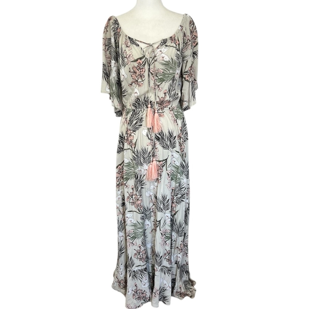 Label of Love Floral Tropical Flutter Sleeve Bohemian Flowy Maxi Dress NWT L